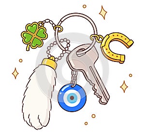 Good luck charms and amulets keyring drawing