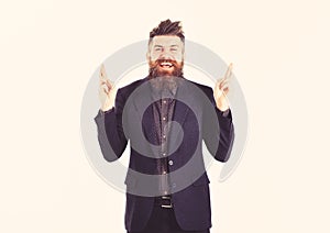 Good luck concept. Bearded man smiles and wishes good luck