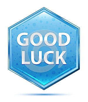 Good Luck crystal blue hexagon button