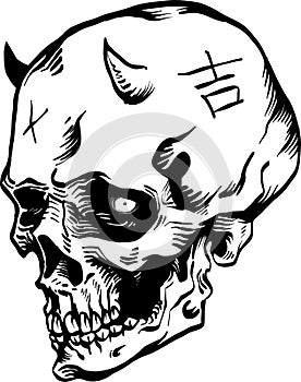 Good luck demon with golden skull vectors black and white