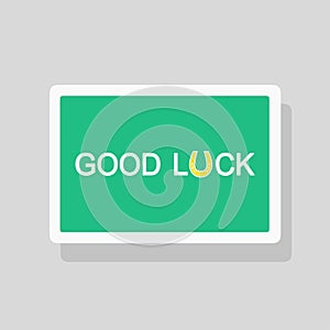 Good Luck greeting card with stylized horseshoe talisman as letter U. Minimalist style