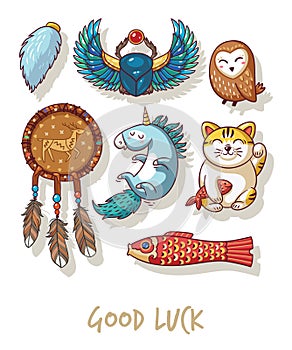 Good Luck. Lucky amulets and happy symbols set