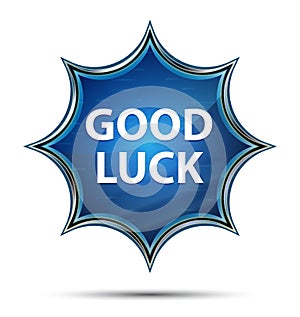 Good Luck magical glassy sunburst blue button