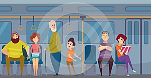 Good manners. Kid give way elderly helping to people thank each other exact vector cartoon background