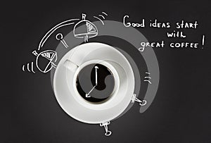 Good morning coffee and alarm clock concept