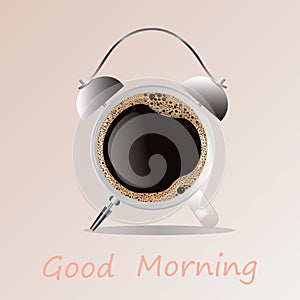 Good morning coffee and alarm clock concept