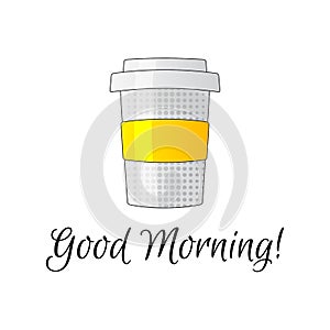 Good morning lettering vector illlustration with coffee photo
