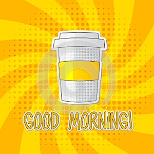 Good morning lettering vector illlustration with coffee photo