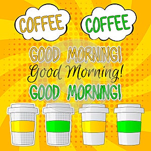 Good morning lettering vector set illlustration with coffee photo