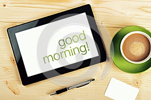 Good Morning Message on Tablet Computer Screen