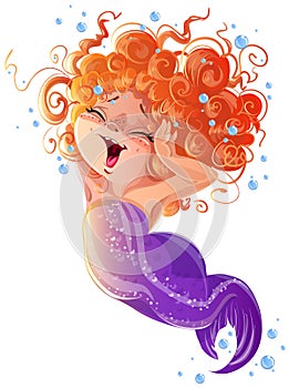 Good morning vector clipart with little cute mermaid girl