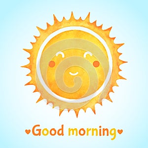 Good morning watercolor illustration with smiling sun