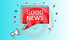 good News sign, tagline symbol. Megaphone banner. Special offer sign. Sale. Megaphone speech bubble. Marketing and