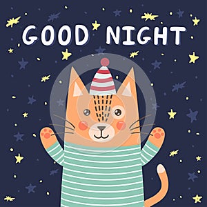 Good night card with a cute cat