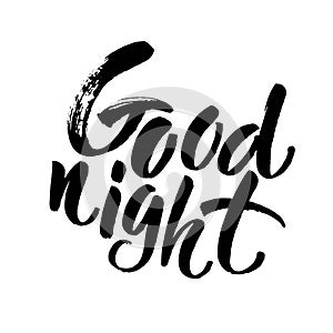 Good night card. Hand drawn lettering. Vector illustration of wish good night. Modern brush calligraphy. Isolated on