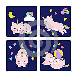 Good night cards with sleeping cats vector illustration