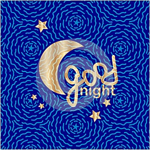 Good night with gold hand lettering and moon