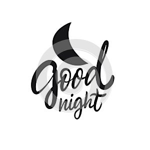 Good Night. Hand drawn motivation lettering phrase. Black ink. Vector illustration. Isolated on white background.