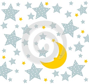 Good night! Moon sleeps well. Cute drawing for children