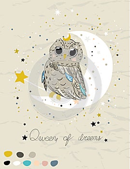 Good night poster for baby room with magic owl.