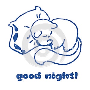 Good Night Sleeping Cat Contour Doodle, Vector Illustration