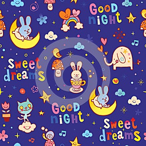 Good night sweet dreams kids seamless pattern