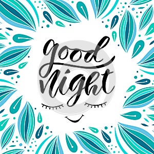 Good night. Vector card in calligraphy style. Handwritten illustration for slumber party decoration