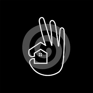 Good OK Hand Gesture with Home House for Real Estate Property Symbol Icon