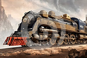 Good old steam train locomotive, 3d illustration . Generative AI