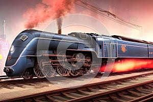 Good old steam train locomotive, 3d illustration . Generative AI