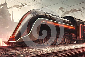 Good old steam train locomotive, 3d illustration . Generative AI