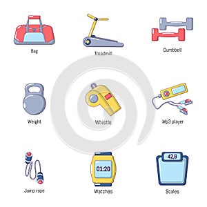 Good physical condition icons set, cartoon style