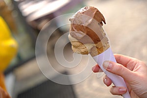 Fresh ice-cream in waffle cone