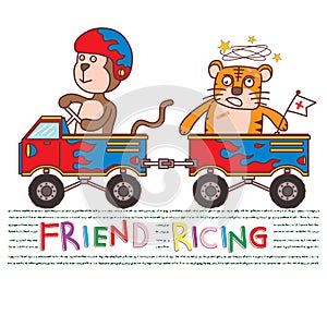 Good Racing monkey help tiger