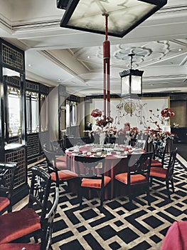 Good restaurant design interior. A chinesee style table manner photo