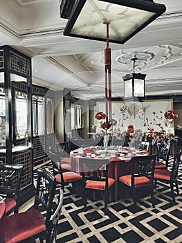 Good restaurant design interior. A chinesee style table manner photo