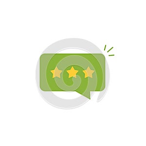 Good review rating icon vector,review stars with positive rate in green chat bubble speech, testimonial message