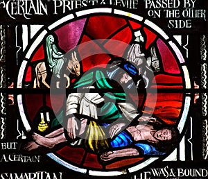 The Good Samaritan in stained glass