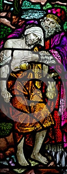 The Good Samaritan in stained glass