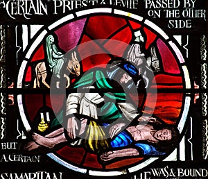 The Good Samaritan in stained glass photo
