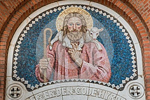 The good shepherd, a mosaic in the portal of a danish church