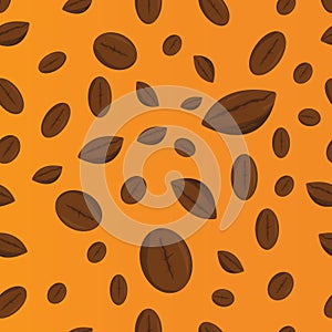 PrintSeamless pattern of coffee bean on orange background