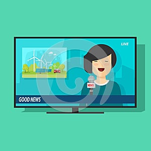 Good TV news vector illustration, flat cartoon television studio