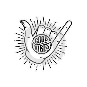 Good Vibes Circle Shaka White Vector illustration.