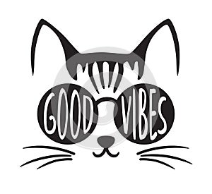 Good Vibes Kitty Cat Face with Sunglasses