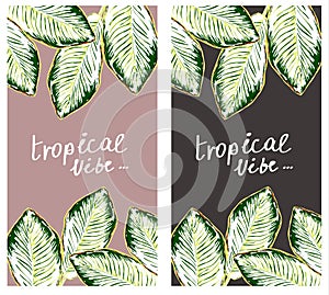 Good vibes slogan tropical illustration with banana leaf