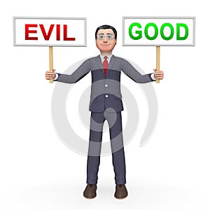 Good Vs Evil Sign Shows Difference Between Moral Honesty And Hate - 3d Illustration