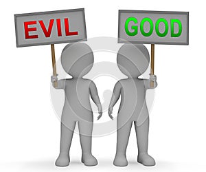 Good Vs Evil Sign Shows Difference Between Moral Honesty And Hate - 3d Illustration