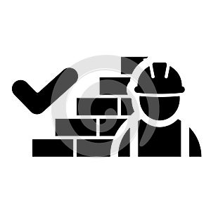 Good work of construction worker icon. Brick wall