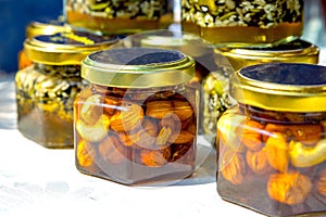 Goodbee Products. Glass jars: honey with seeds, cream honey